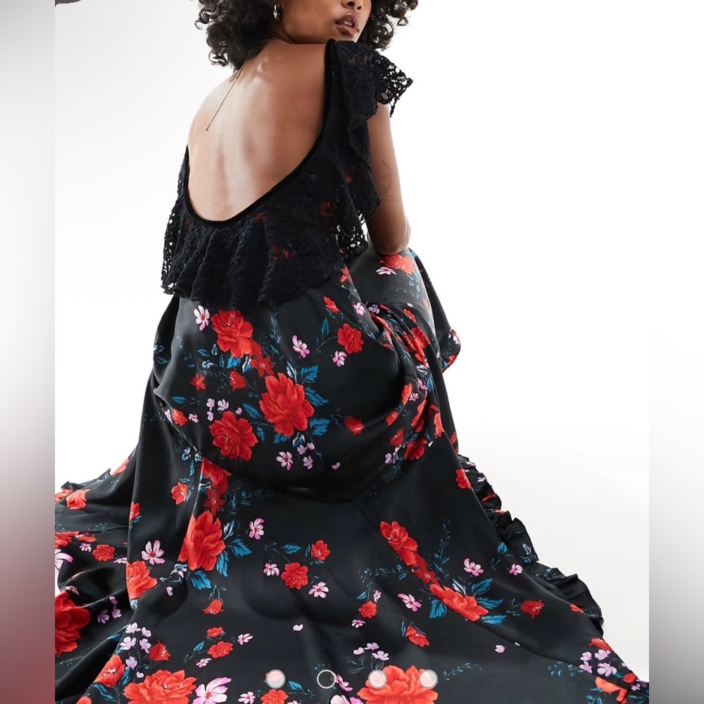 Free People Warm Hearts Midi Dress Black & Red Floral Satin Small NWOT - Picture 7 of 9
